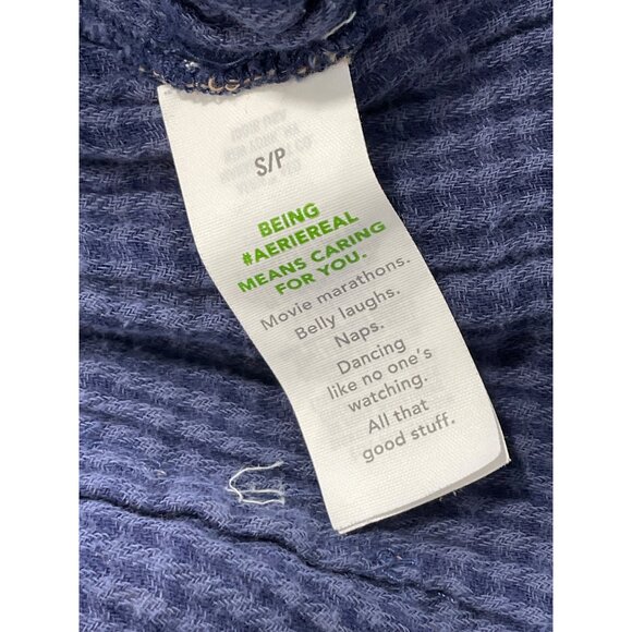 Aerie Jogger Size Small Soft Plaid Gauze Pajama Woven Jogger Pants Cotton Blue - Picture 5 of 8